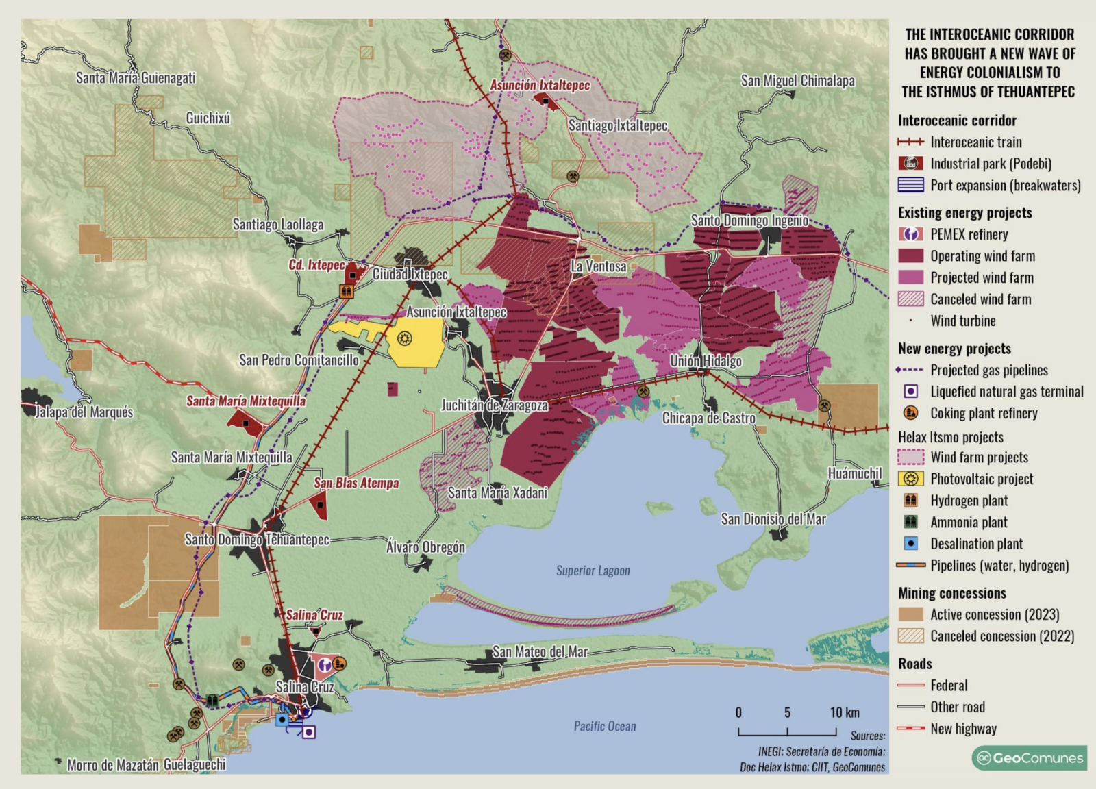 The interoceanic corridor has brought a new wave of energy colonialism to the isthmus of Tehuantepec and map.
